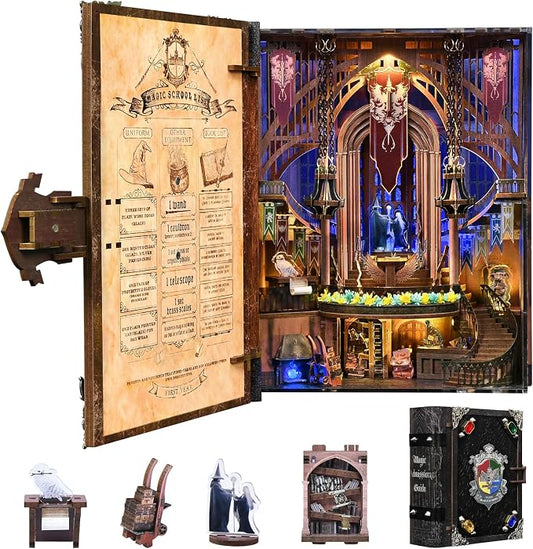 CCCDF Book Nook Kit - DIY Miniature House Kit for Adults, Teens, Booknook Tiny House Bookshelf Decor 3D Wooden Puzzle, Gifts for Family, Friends (Magic Admissions Guide)
