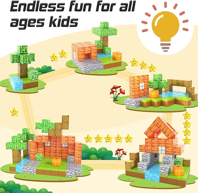 150PCS Magnetic Blocks-Build Mine Magnet World Pumpkin Edition Kids Building Outdoor Toys for 3 4 5 6 7 Years Old Boys Girls, Magnetic STEM Toddler Construction Toys for Halloween Birthday Gifts