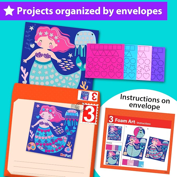 KRAFUN My First Craft Workshop Art and Craft Kit for Kids - Projects in 10 Envelopes, Unicorn, Mermaid, Princess & Llama Crafts, Creative Educational Activities Girls Toddlers Ages 3 4 5+