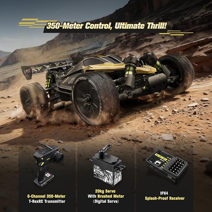 RLAARLO 1/10 Brushless RC Cars, 4×4 Buggy, 50+ MPH, Carbon Fiber, Ages 14+ | 3650-2650KV Brushless Motor, 4WD, 3S LiPo, Alloy Chassis, Sealed Diffs, 20kg Servo, 6CH Radio, Waterproof, All-terrain