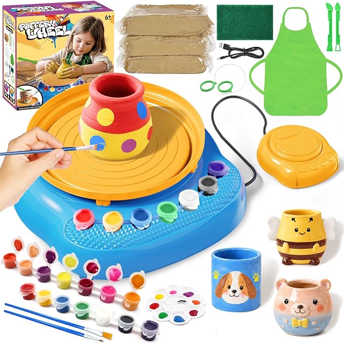 Arts and Crafts for Kids Ages 8-12, Pottery Wheel for Kids, Complete DIY Clay Wheel Pottery Kit for Beginners, Kid Crafts Toys Gifts for Girl Boys Ages 6 7 8 9 10 11 12 13 Year Old Christmas Birthday