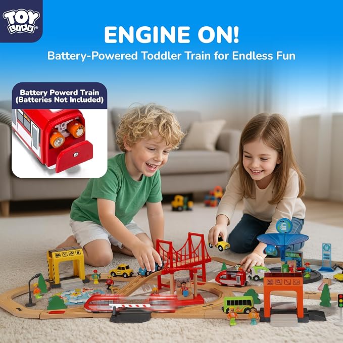 TOY Life Wooden Train Set for Toddlers 2-4, 119PCS City Train Toys with Wooden Train Track, Electric Train Set for Kids 4-8, Toddler Toys for 3 4 5 6 Year Old Boys Girls, Compatible with Major Brand