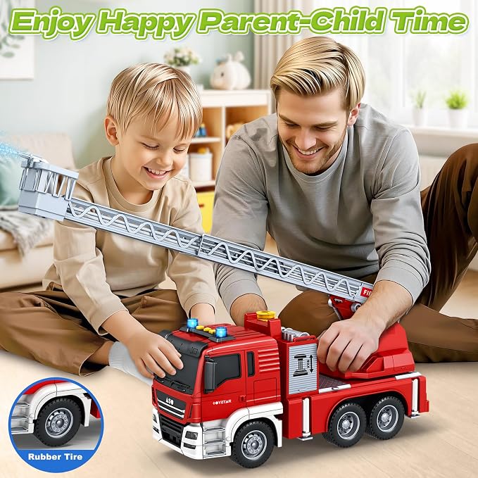 Kids Toys for 3 4 5 6 7 8 Years Old Boys, Large Fire Truck Toy, Friction Powered Fire Rescue Truck Vehicle Toy with Lights and Sirens Sounds, Water Pump, Ladder, Birthday Gifts for Boys Girls