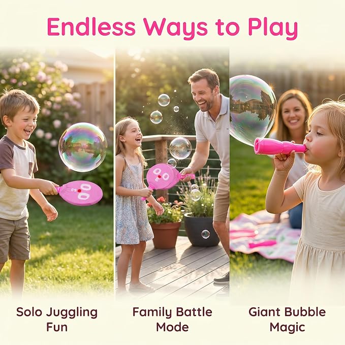 Racket Bubbles for Kids, Bubble Ball Racket Interactive Toy for Kids, Outdoor Party, Beach, Summer （Without Electric Bubble Machine）