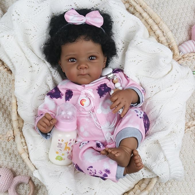 WOOROY Realistic Reborn Baby Dolls Black Girl – 18 Inch African American Newborn Baby Doll with Soft Body, Lifelike Handmade Real Life Dolls Adorable Gift with Accessories for Kids Age 3+