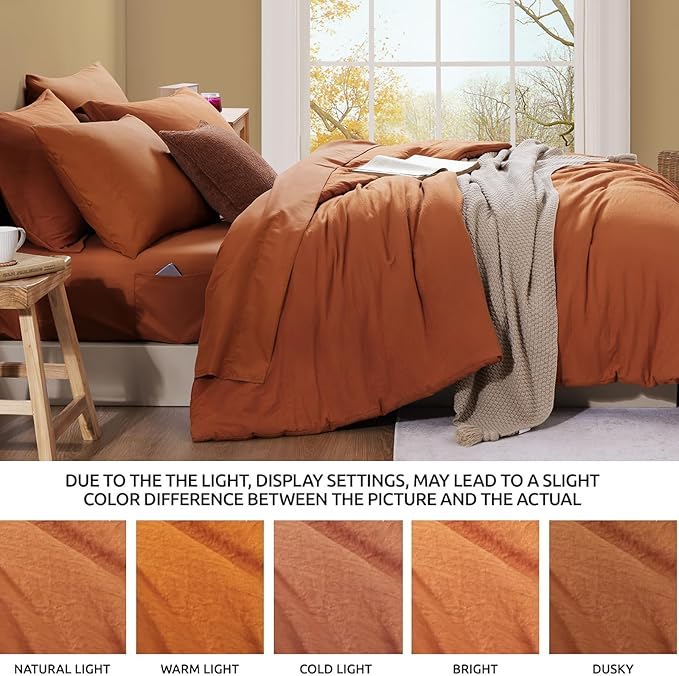 WRENSONGE Twin XL Comforter Set- 5 Pieces Burnt Orange Bed in a Bag, All Season Twin XL Bedding Sets with 1 Fitted Sheet, 1 Flat Sheet, 1 Pillow Sham and 1 Pillowcase