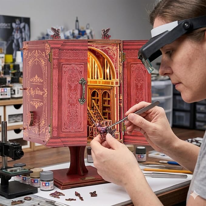 Book Nook Kit, DIY Miniature House Dollhouse Kit 3D Puzzle for Adults | Booknook Bookend Bookshelf Decor Tiny House Model Build with Hidding World, Gifts for Family and Friends