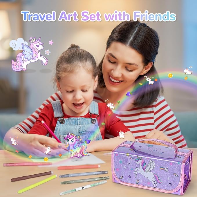 nasominako Washable Scented Markers Set for Kids - Unicorn Coloring Art Supplies Set for Kids Ages 4-8 Birthday Gifts for 4-8 Year Old girls Unicorn Pencil Case 54 PCS