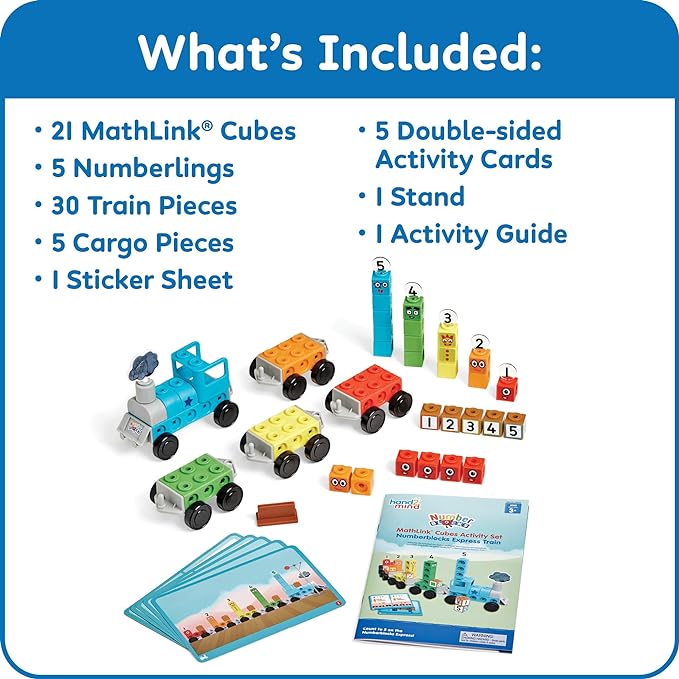 hand2mind Numberblocks Express Train MathLink Cubes Activity Set, Preschool Learning Activities, Train Toy, Counting Blocks, Number Toys, Kids Educational Toys, Math Manipulatives for Preschoolers