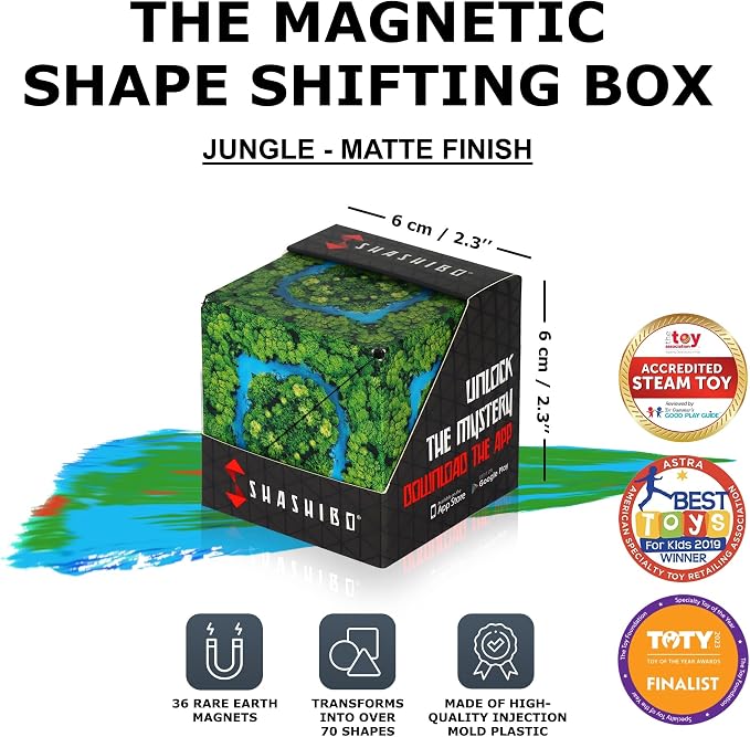 Shashibo Sensory Fidget Toy for Adults & Kids, Stress Relief Fidget Toy for Adults, Teens & Kids, Cool Fidget Toys for Desk, Classroom Must Have, Sensory Shape Shifting Cube, 100+ Possible Shapes