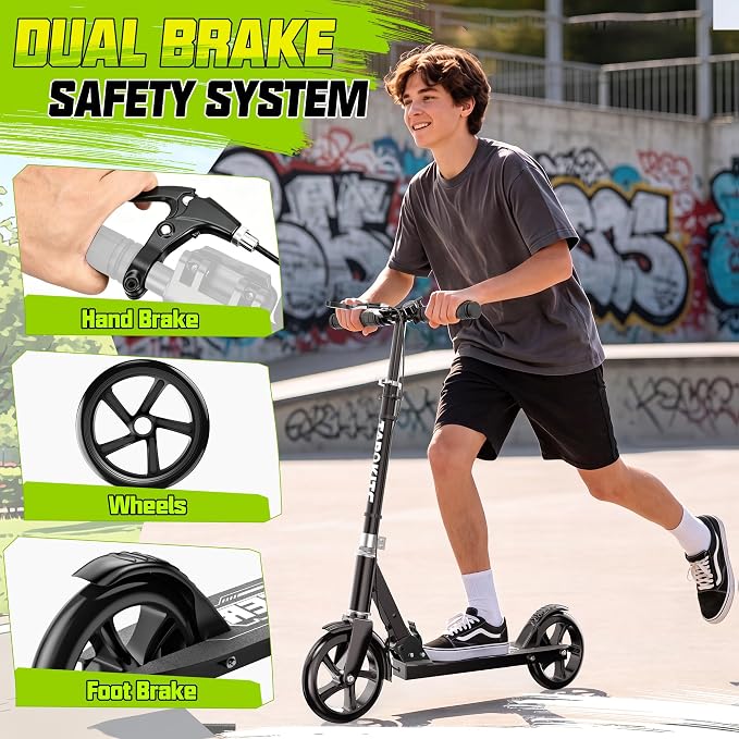 TaroKitc Kick Scooter for Kids 8-12, Teens & Adults | 240 LBS Max Load, Hand Brake & Bell, Lightweight, Foldable 8-Inch Big Wheel Scooter with 4 Adjustable Height Levels | Park Rides & Commuting