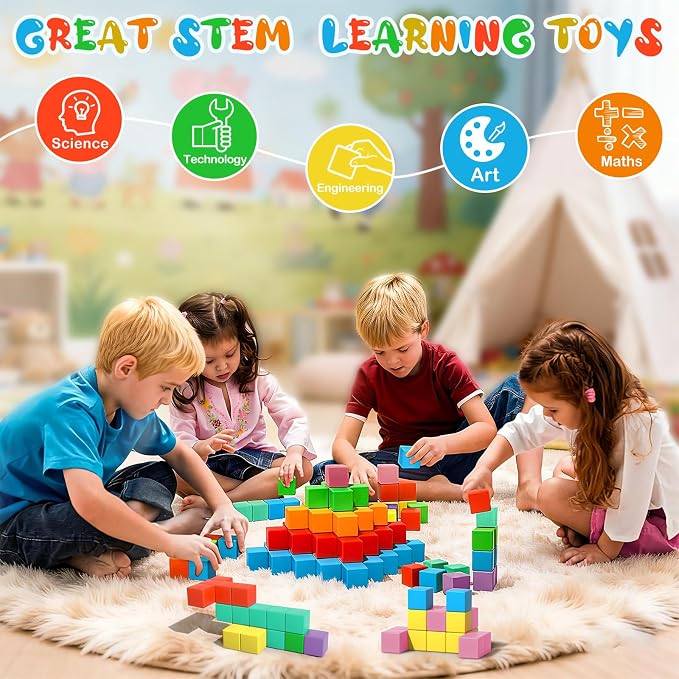 Magnetic Blocks, 28PCS Magnetic Building Blocks, 1.34 inch 3D Cubes for Toddlers, Preschool Educational Construction Kit, Sensory Montessori Toys Kids Blocks for Boys Girls