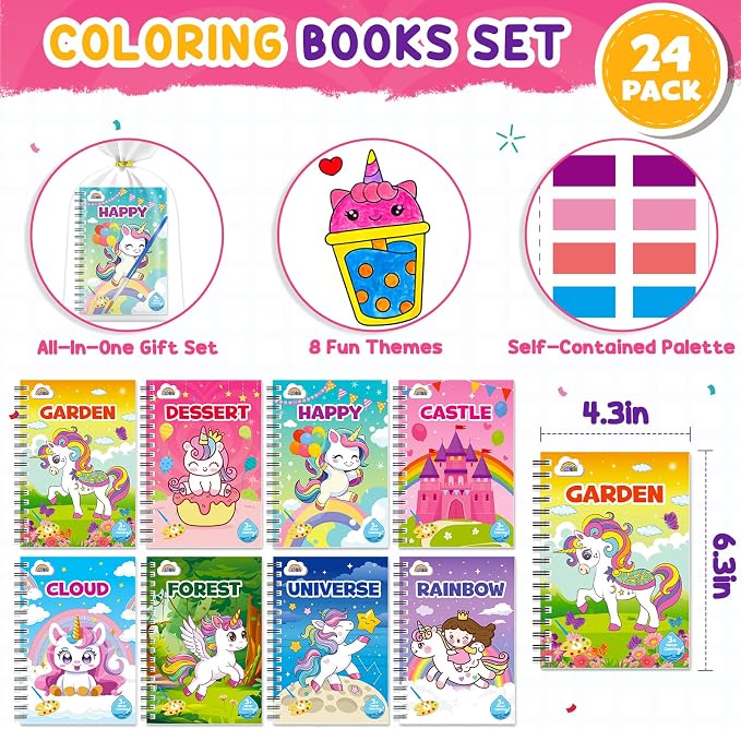 ZMLM 24 Water Coloring Books for Kids Party Favors - Bulk Mini Coloring Books for Kids Ages 4-8,Small Birthday Goodie Bag Stuffers School Teacher Return Gift Art Crafts Classroom Prizes (Unicorn)