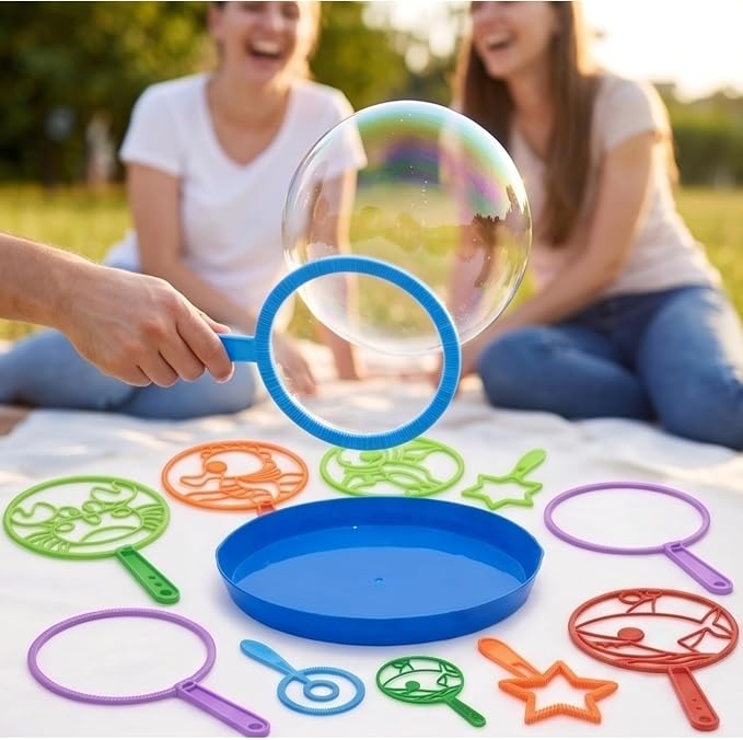 Giant Bubble Wands - Bubbles for Kids, Giant Bubbles, Bubble Toys, Large Blowing Rings, Variety Shapes Set for Big Soap Bubbles, Includes Huge Bubble Mix Solution Kit 29 Pack