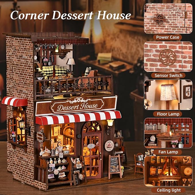TOYQI Mini House Kit, DIY Miniature Dollhouse Book Nook Kits for Adult | 3D Wooden Puzzle Booknook with LED Light, Diorama Building Home Decor Gifts for Family Lovers