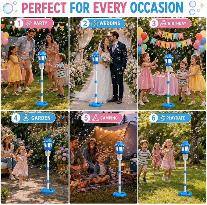 Bubble Machine with Light for Outdoor, Automatic Bubbles Blower Maker for Kids & Adults, Bubble Blower and Wand Toy, Battery Bubbles Blower Machine for Wedding Birthday Party