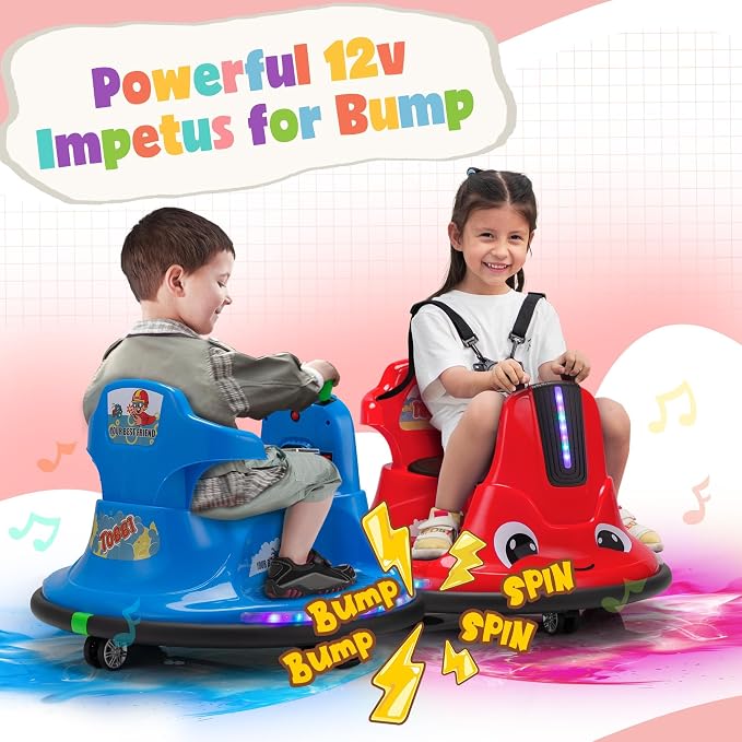 TOBBI Kids Electric Ride On Snail Shape Toy, 12V Battery Powered Toddler Bumper Car with Parent Remote Control/Funny Stickers/360 Degree Spin for Children of Aged 1-6-Azzure
