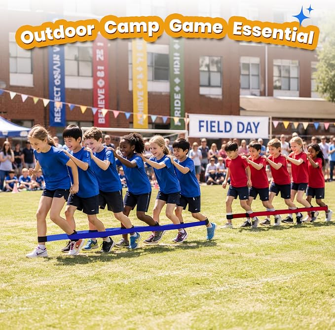 3 Legged Race Bands, Field Day Games for Adults, Outdoor Games for Carnival, Family Reunion & Backyard Party,Team Building Relay Race for 6 Players (2pk, Blue & Red)