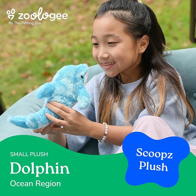 The Petting Zoo Blue Dolphin Stuffed Animal Plushie, Gifts for Kids, Scoopz Sealife Animals, Dolphin Plush Toy, 10 inches