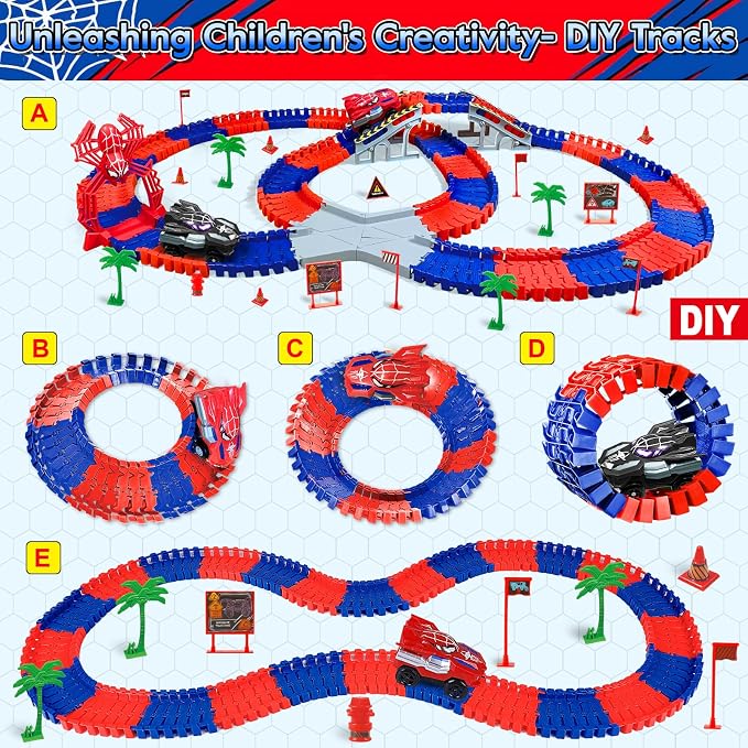 Spider Toys for Boys 4-6, 212 PCS Race Car Track for Kids Ages 4-8, Monster Truck 3+ Year Old Birthday Gift Toddler Cars Toy for 3+ Year Old Boy Girl