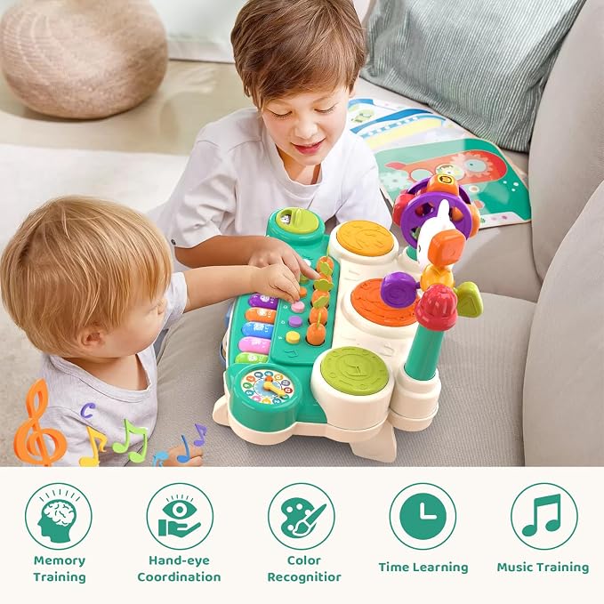 20-in-1 Musical Piano Keyboard Toy, Toddler Drum Set for 1-3, Blue | STEM Educational Sensory, Interactive Montessori Preschool, Electronic Learning Light-up - Baby 1st Birthday Gift 12-36 Month