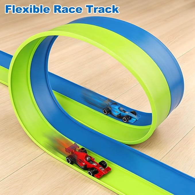15 Ft Flexible Race Track Set with 6 Toy Cars for Kids Age 3 4 5 6 7 8 Years Old
