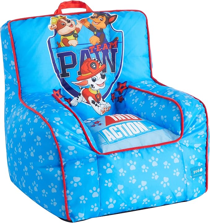 Idea Nuova Paw Patrol Kids Nylon Bean Bag Chair with Piping & Top Carry Handle Large
