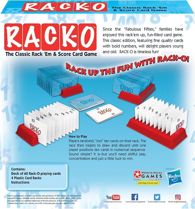 Winning Moves Rack-O Retro Edition, Enjoyed Since the 50's Games USA | Classic Tabletop Game, Since the 1950's, Ages 8+, 2-4 Players, Model 6122