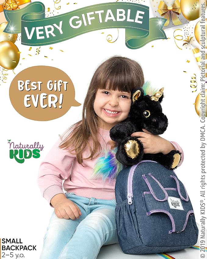 Naturally KIDS Black Unicorn, Gifts for 2 Year Old Girls, Gifts for 3 Year Old Girl, Toddler Unicorn Backpack