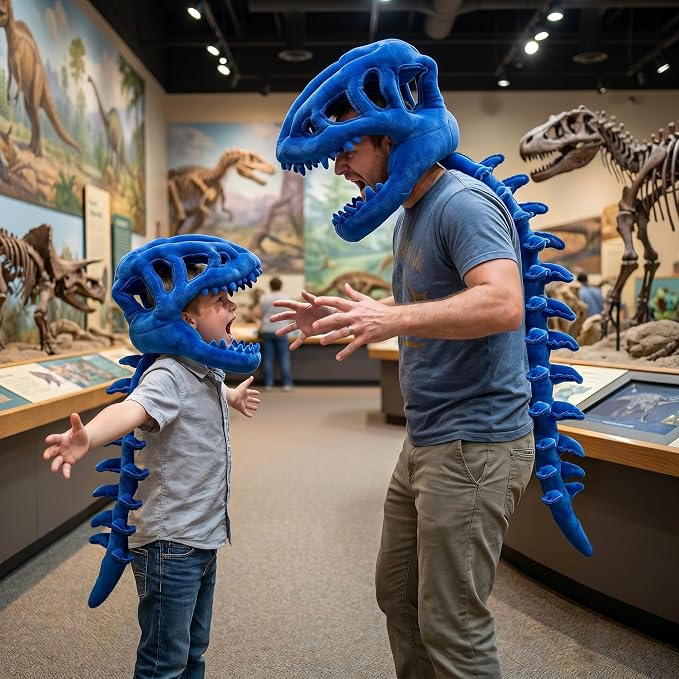 Dinosaur Skeleton Costume, Wearable Spinosaurus Skull Mask & Spine, Silly Dino Skeleton Halloween Costumes Outfit