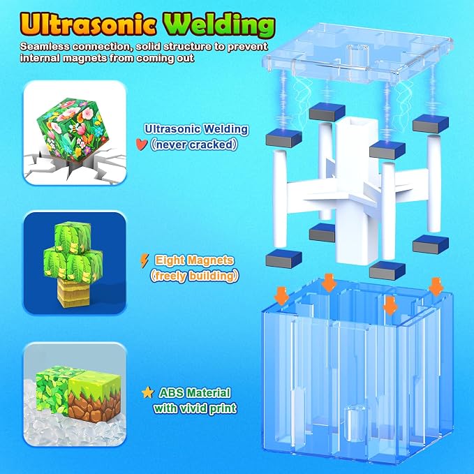 Gooidea 150 Magnetic Blocks Magnet Building Craft, STEM Constructions Toy, Sensory Stacking Cubes Kids Toys, Holiday Birthday Gifts for Boys Girls Age 4-6, 5-7, 4-8, 8-12 - Jungle Adventure Playset