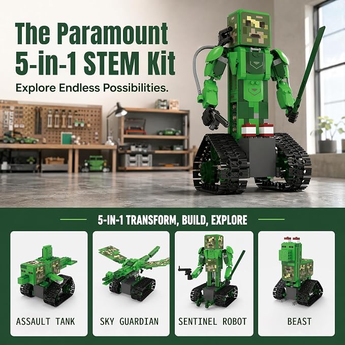 5 in 1 RC Robot Building Kit for Kids 8-12, Programmable STEM Coding Robot Toy with APP & Remote Control, DIY Robotics Kit Gift