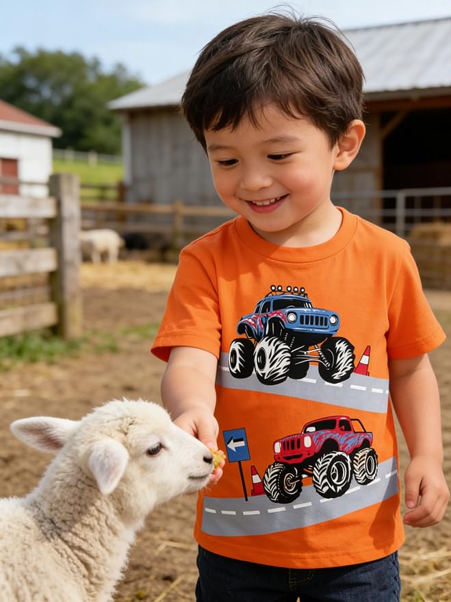 Funnycokid Toddler Boys Shirts Graphic T-Shirt Kids Short Sleeve Tees 2-7 Years