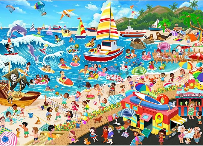 Summer Beach Puzzles for Adults 1000 Pieces, Letters on Back, Impossible Hard Difficult Challenging, Precise Interlocking Pieces, Home Wall Decoration & Ideal Gift