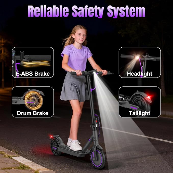WERHY Foldable Kids Electric Scooter for Aged 6-10, 350W Motor, Max 12/16Miles Long Range, 19 MPH Max Speed, 8.5" Solid Tire, Lightweight Foldable E-Scooter with Dual Braking, Digital Display