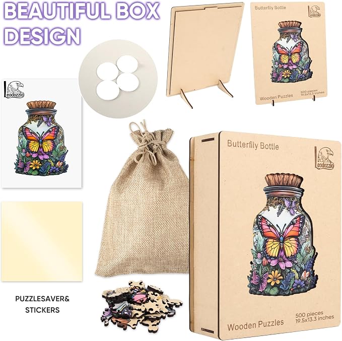 Leodozzio 500 Pieces Jigsaw Puzzle, Butterfly & Flower Wooden Puzzles, Colorful Garden Nature Design, Relaxing Brain Teaser – Unique Gift for Adults, Home Decor, 13.3x18.5 Inch