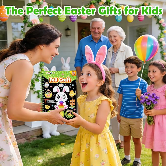 FUNNYB&G Foil Art Crafts for Kids Ages 4-8: Easter Basket Stuffers Essentials for Kids 2026, Easter Gifts for Kids, Crafts Supplies,Party Favors,Creative Toys for Kids 4 5 6 7 8 Years Old(Easter)