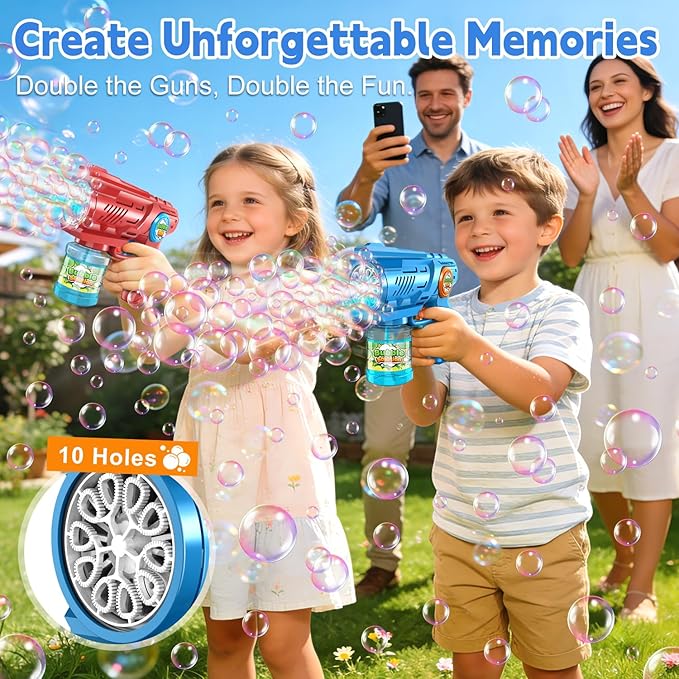 Zerhunt Lightweight Automatic Bubble Gun: 2 Pack Bubble Blaster for Kids 4-8 with Bubble Solution & LED Light - 15000+ Bubbles Per Minute Easy for Kids to Hold - Great Party Outdoor Toy