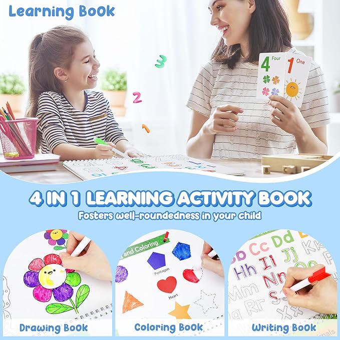 URMYWO Montessori Preschool Busy Book for Toddlers Ages 3-5, Preschool Learning Activities with Tracing, Matching & Coloring, Travel Activity Learning Book for Car Rides and Quiet Time