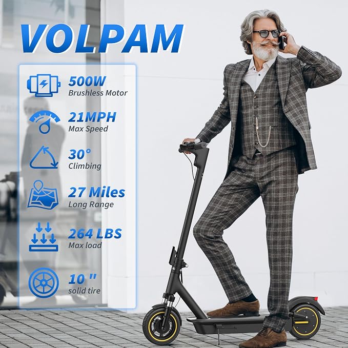 VOLPAM Electric Scooter, 350W/500W/800W/1000W/250W Powerful Motor & 19/22/ 9 MPH Top Speed, 16-28-10 Miles Long Range, Folding E Scooter Choice