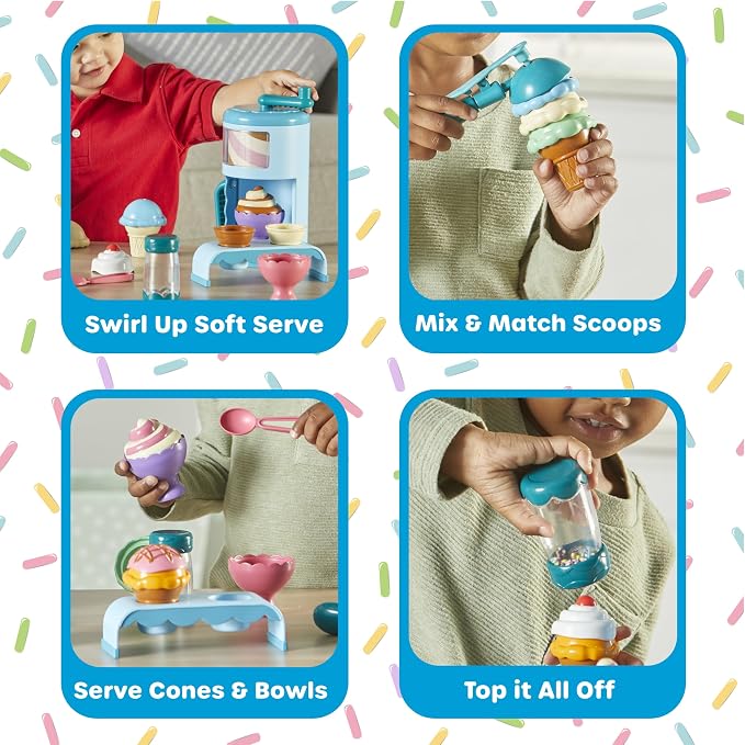 Learning Resources Swirly Scoops Ice Cream Shoppe - Play Food Cones, Pretend Play Kitchen Playset, Preschool Toys, Gifts for Boys and Girls