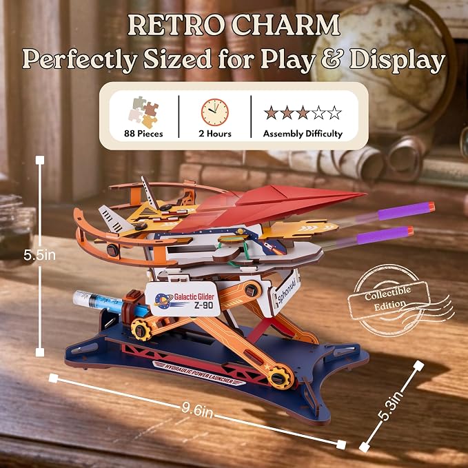 DIY 2in1 Hydraulic Paper Airplanes & Darts Launcher Stem Toys for Kids Ages 8-14, 3D Wooden Puzzle Toy, Vintage Model Kit, Educational Science Kit for Boys & Girls 8,10,12,14 Years Old