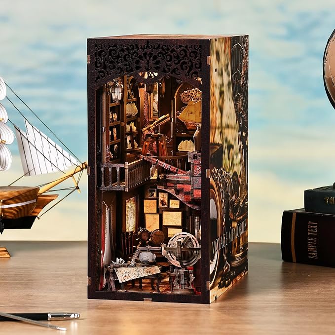 Book Nook Kit DIY Miniature House Dollhouse 3D Puzzle | Booknook Bookend Bookshelf Decor Tiny House Model Build with Sailboat Models, Gifts for Family and Friends
