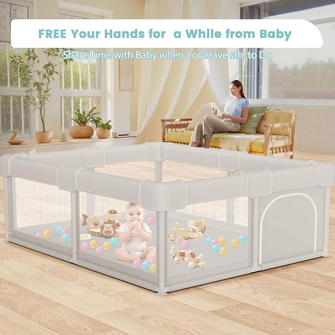 Besuhot Baby Playpen Baby Playard, Play Pen for Babies and Toddlers with Gate, 50x50 Fence, Sturdy Safety Playpen, Indoor & Outdoor Kids Activity Center (Pack of 2)