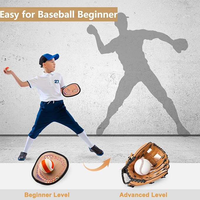 Toss and Catch Ball Game with Soft Balls & Sticky Baseball Gloves - Toys for Indoor, Outdoor, Yard, Beach, Pool, Camping - Birthday Gift for Boys, Girls, Toddler, Kids Ages 3-12 - Brown