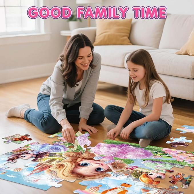 IFLOVE Princess Floor Puzzle for Kids — 48 Piece Jumbo Princess Castle Jigsaw Puzzle, Fairy Tale Puzzle with Prince Unicorn Castle, Educational Toy Birthday for Girls Boys Ages 3-8