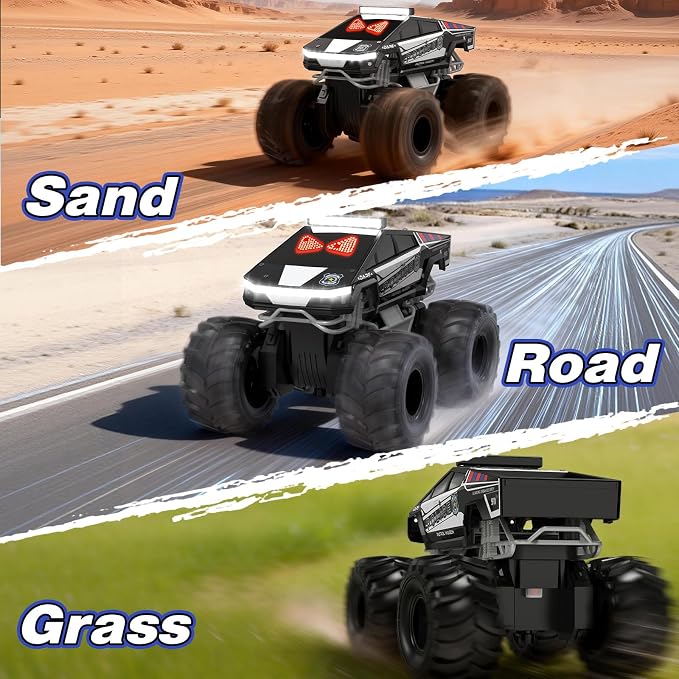 Police Remote Control Car with LED Dynamic Eyes, 1:18 Amphibious RC Cars, 4WD All Terrain Pickup, 2.4GHz Waterproof Cyber Truck, 360° Rotatable Monster Truck Toys for Boys Birthday Gifts Age 6 7 8 9+