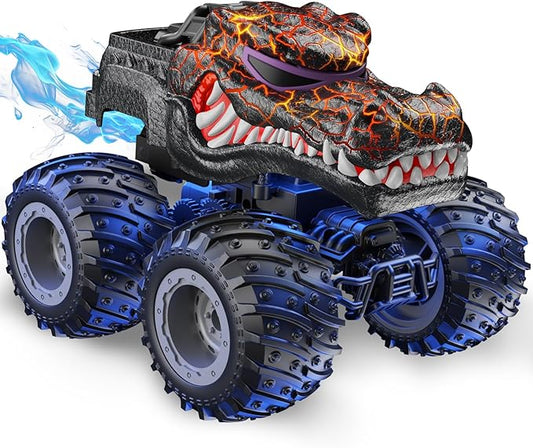 AUUGUU Remote Control Car, 2.4GHz Monster Trucks Toys with Light Spray, Birthday Gift for Kids 3 4 5 6 7 8, All Terrain RC Cars, Toddler Toys for Boys Girls 3+ Year Old (Crocodile)