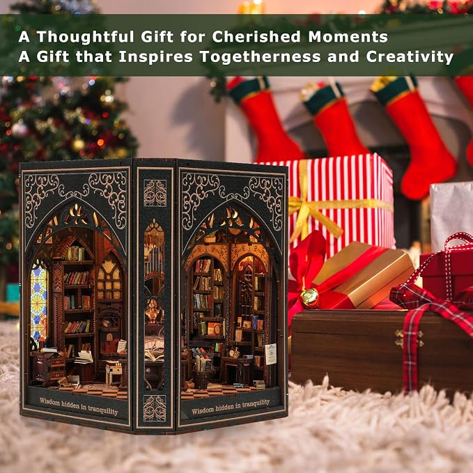 Book Nook Kit with Nightlight – Type-C and Battery Powered DIY Bookshelf Decor, Perfect for Home and Office Gift（Classical Library）