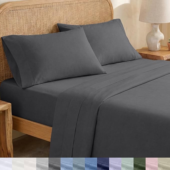 California Design Den Extra Long Twin Sheets Set - Soft 100% Organic Cotton, Crisp Percale, Twin XL Sheet Sets with Deep Pockets, Crisp, Breathable & Durable Bedding, Dorm Essentials for Guys - Grey